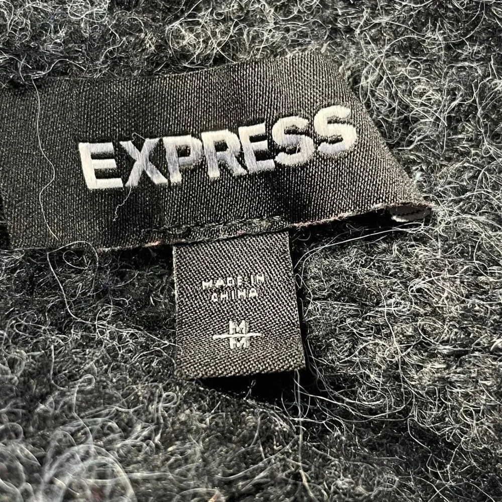 Express Dropped Puff Sleeve Mock Neck Sweater Charcoal Gray
